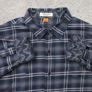 Tailor Vintage Shirt Mens 2XL Blue Plaid Flannel Flip Cuff Long Sleeve Stretch